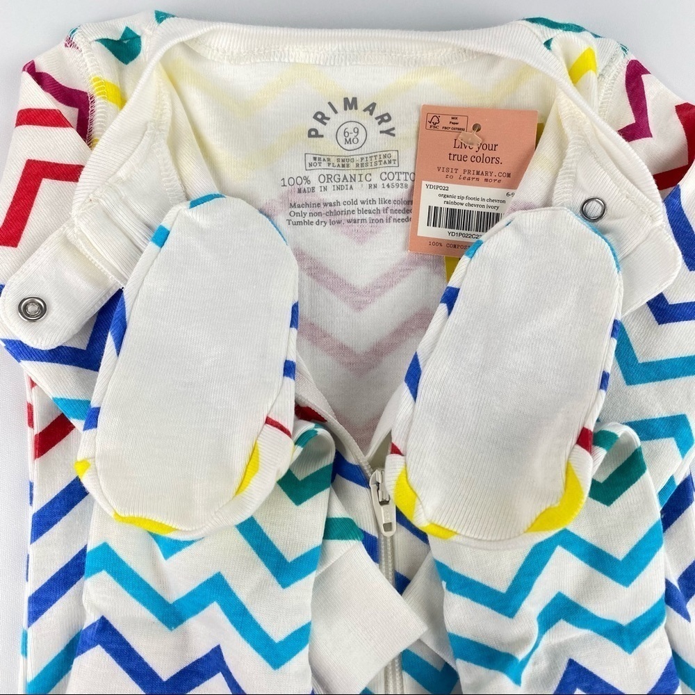 Primary Organic Cotton Zip Footie Limited Edition Rainbow Chevron NWT - Picture 5 of 8